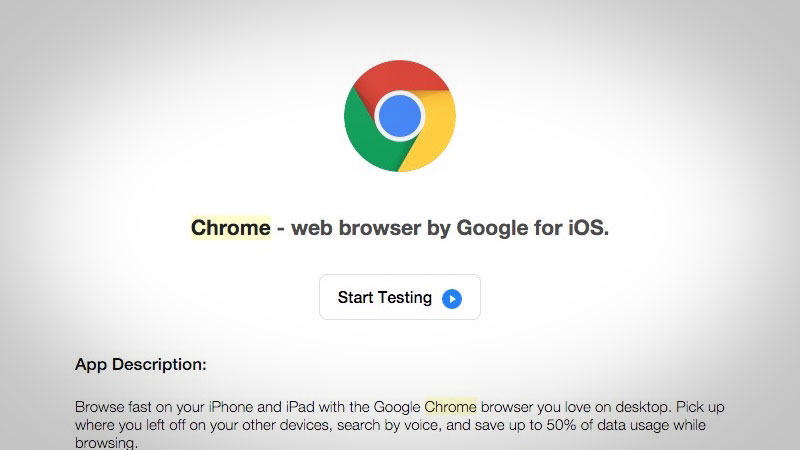 Chrome beta for iOS